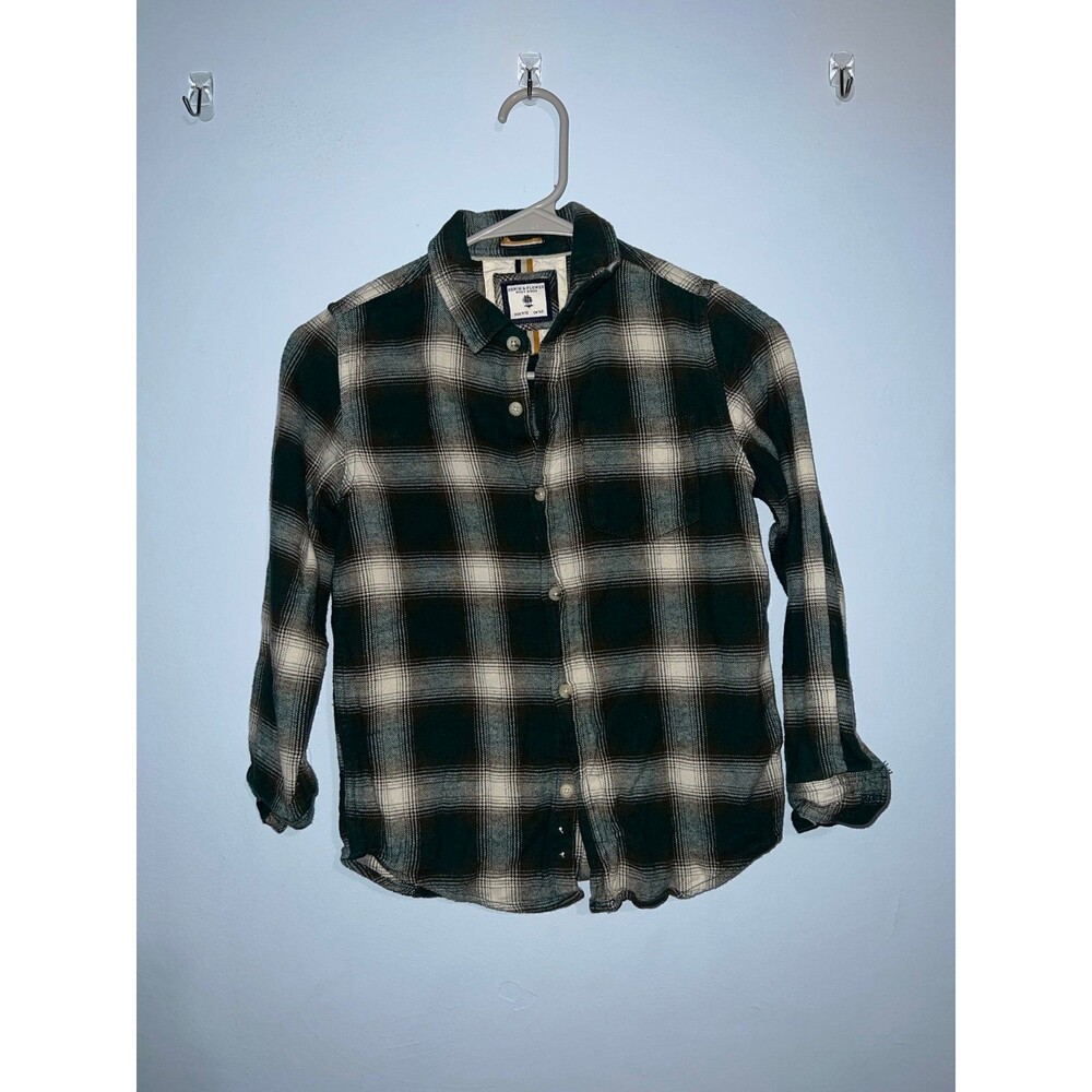 Boys green and white plaid button-front shirt